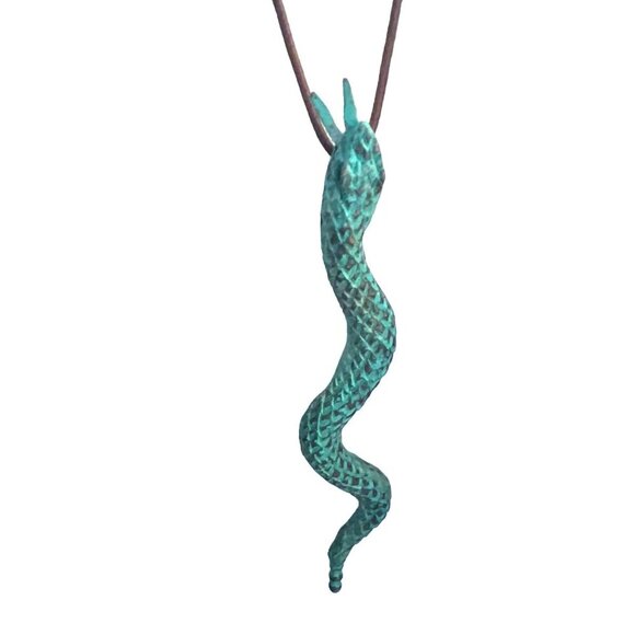 Robert Lee Morris Artwear 6” Verdigris Snake Necklace Vintage Leather SOHO 80s - Picture 1 of 8